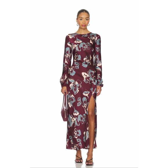 Astr Dresses & Skirts - ASTR Elyse Satin Floral Midi Dress in Wine Floral Size M